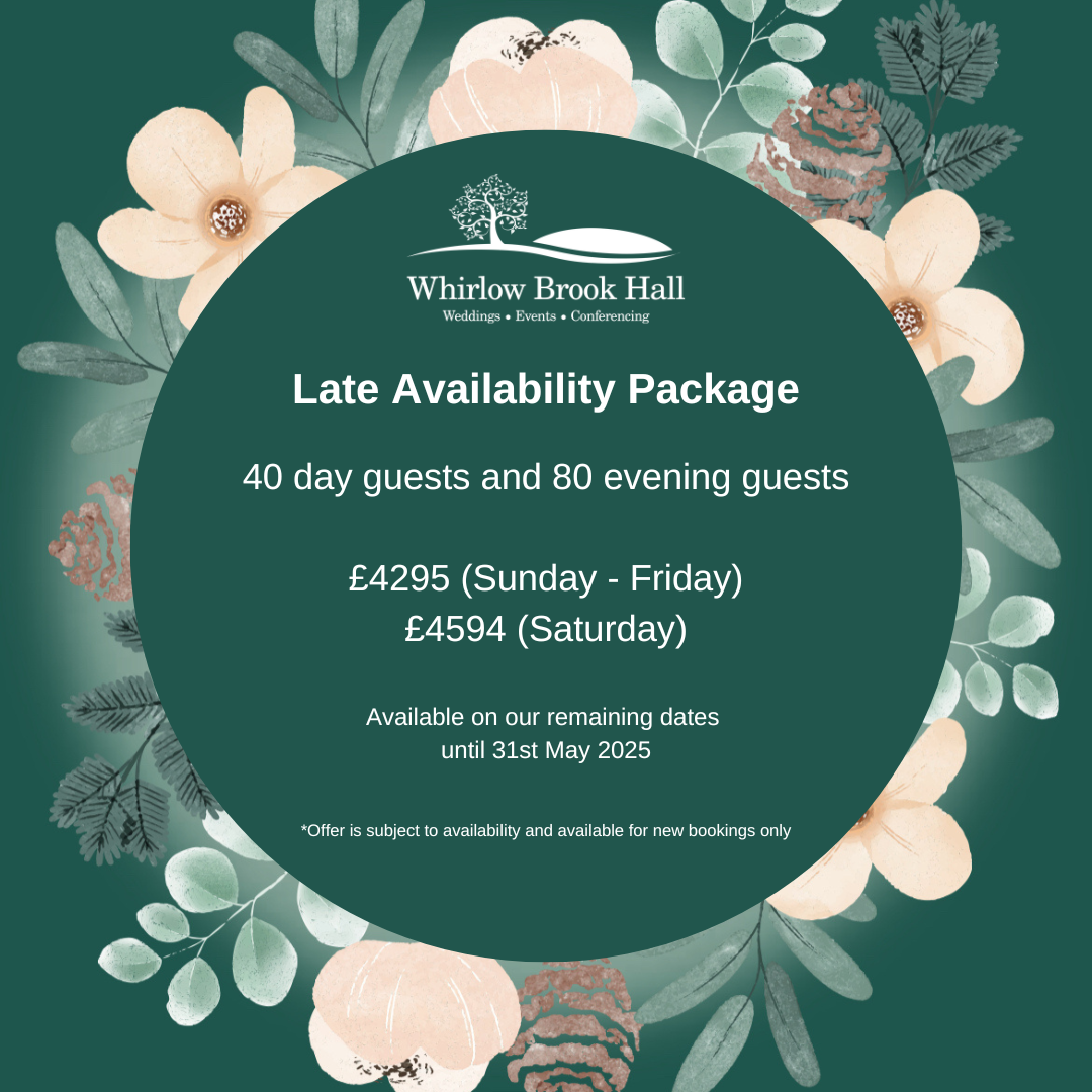 Late availability wedding offer Whirlow Brook Hall Sheffield